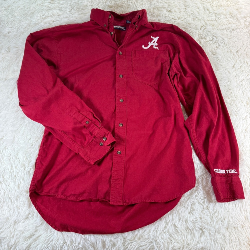 Vintage Pressbox Crimson Tide Alabama‎ Roll Tide Button Up Shirt Men's Large Red